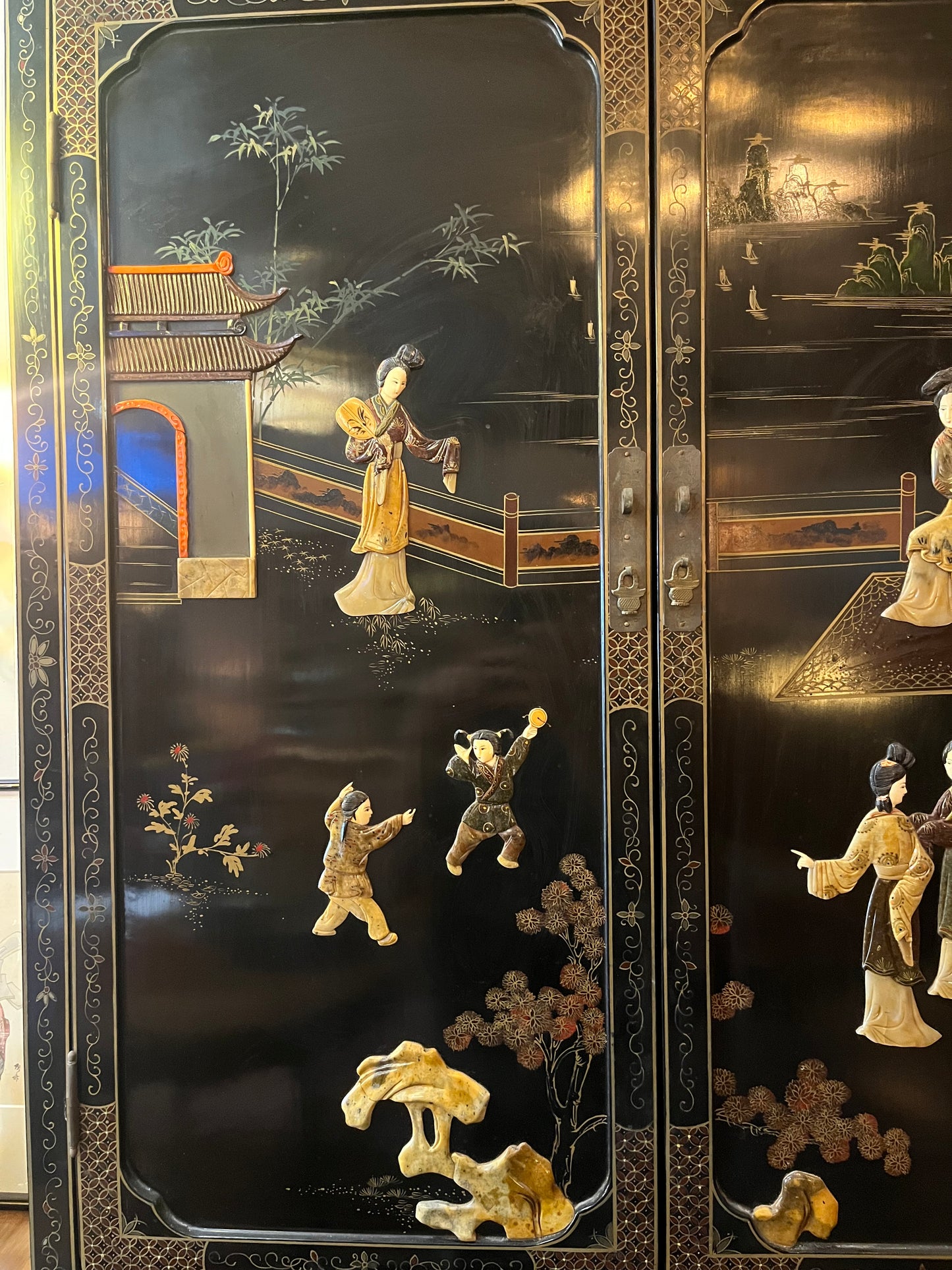 Vintage Black Chinese Chinoserie Secretary
