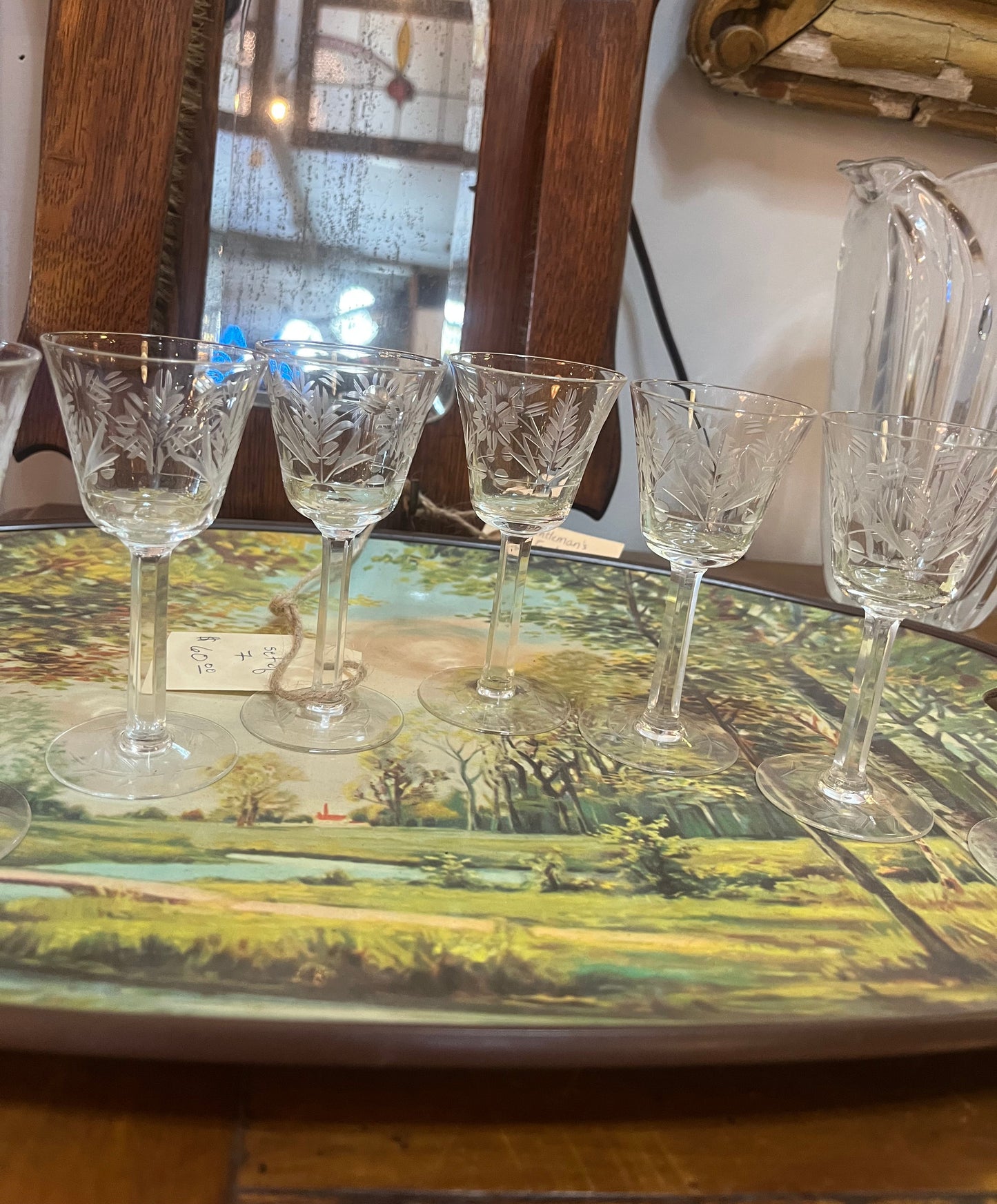 Etched Vintage Cordial Glasses ( Set of 7 )