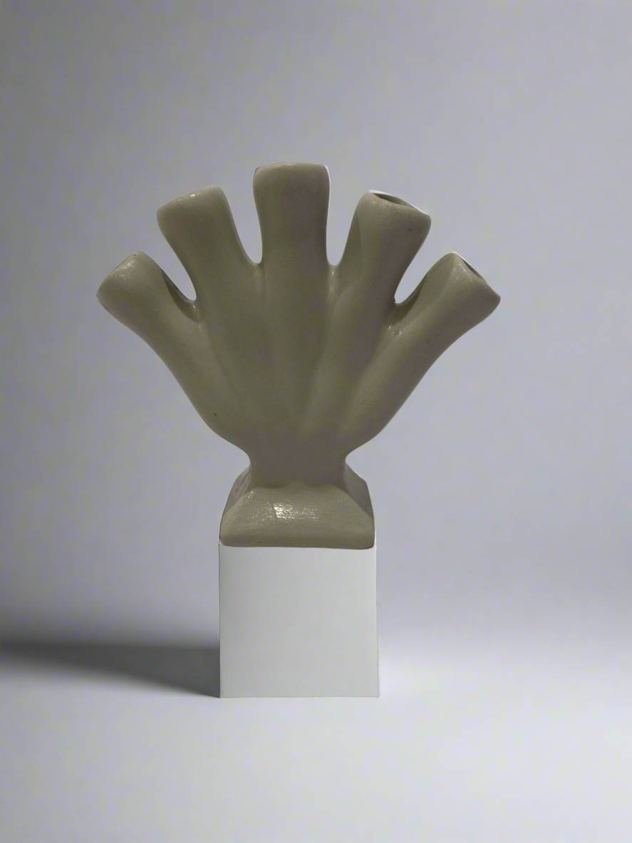grey stoneware 5 finger tulip vase
