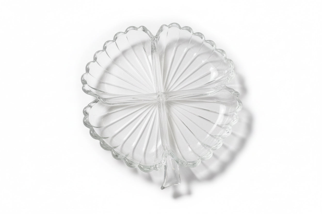Vtg 3-Part Divided Clover Glass Dish CSBH