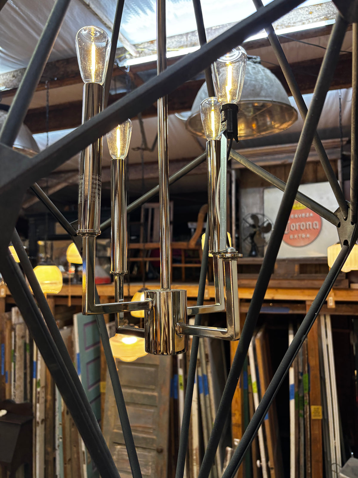 Modern Geometric Diamond Chandelier | Matte Black & Polished Chrome 5-Light Pendant Fixture CSTH