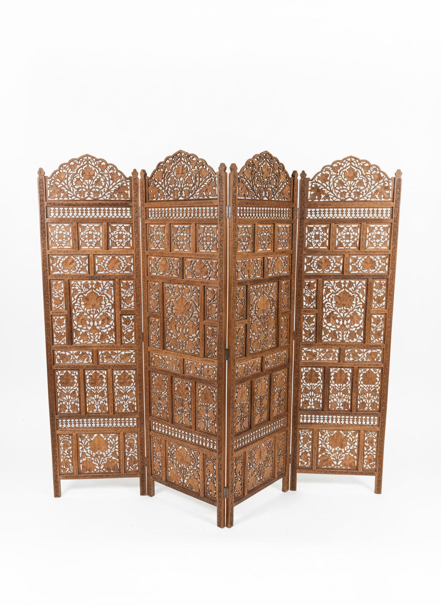 CSA Indian 3 Panel Hand-carved Screen