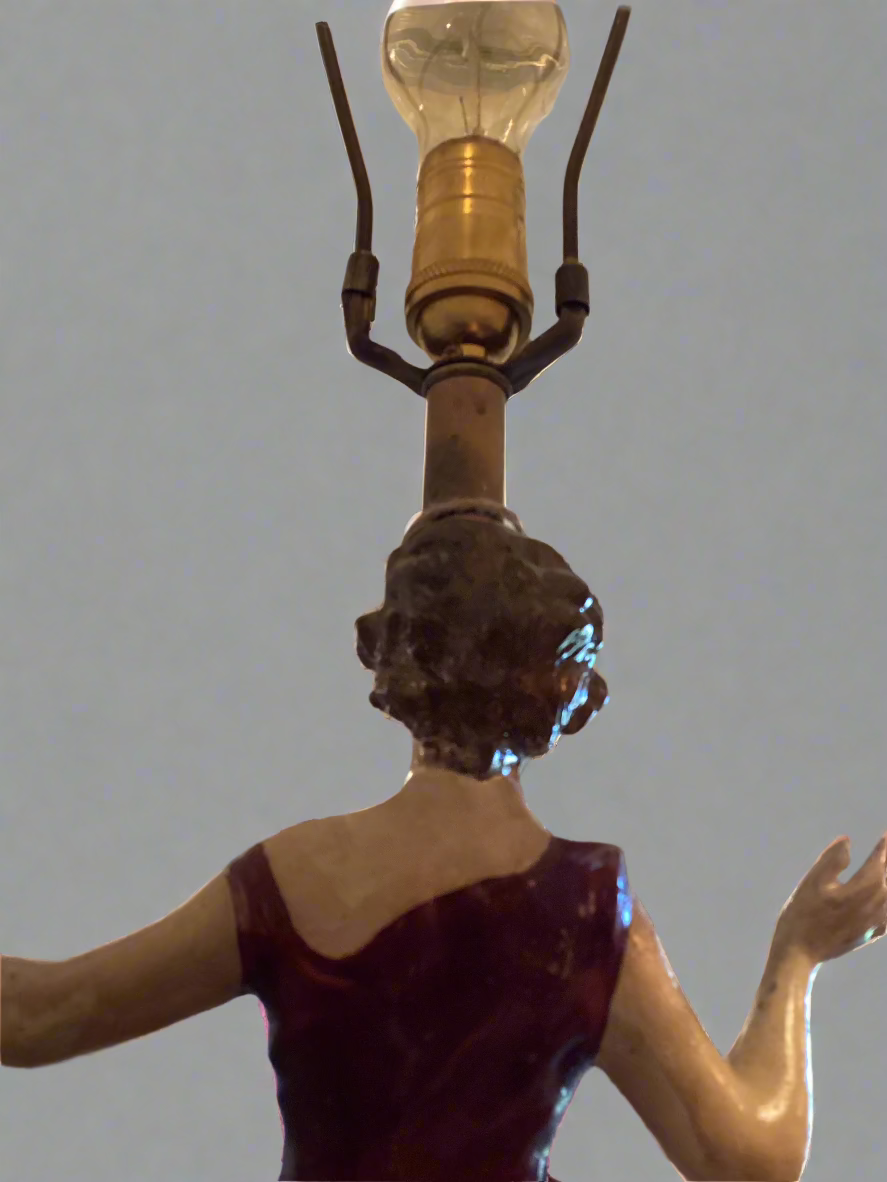 Vtg Lady in Red Ceramic Lamp