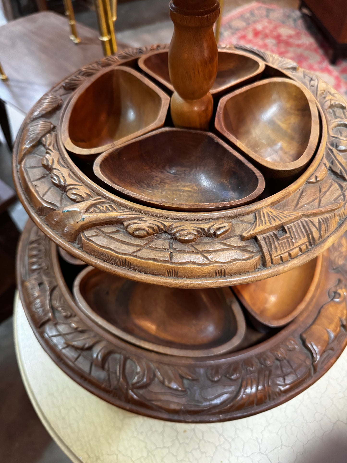 Teak lazy susan tower