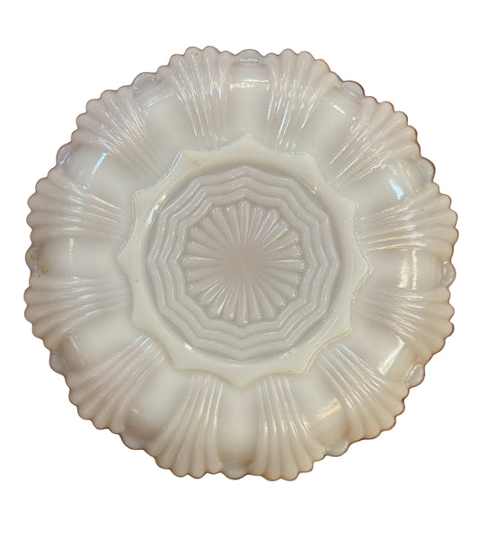 Vintage Fire-King Milk Glass Deviled Egg Plate, White & Gold Scalloped Platter csbh