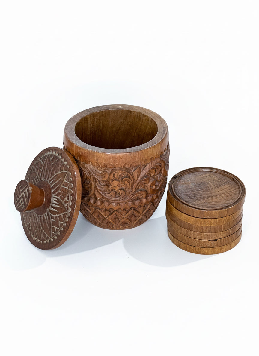 hand-carved teak coaster set csbh