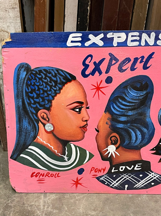Hand painted Barbershop Hair Beauty Wall Art on thin plywood