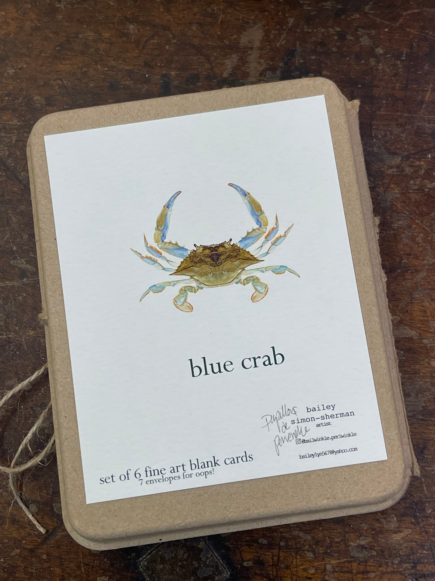 Bailey Simon-Sherman Blue Crab Blank Fine Art Card Set of 6