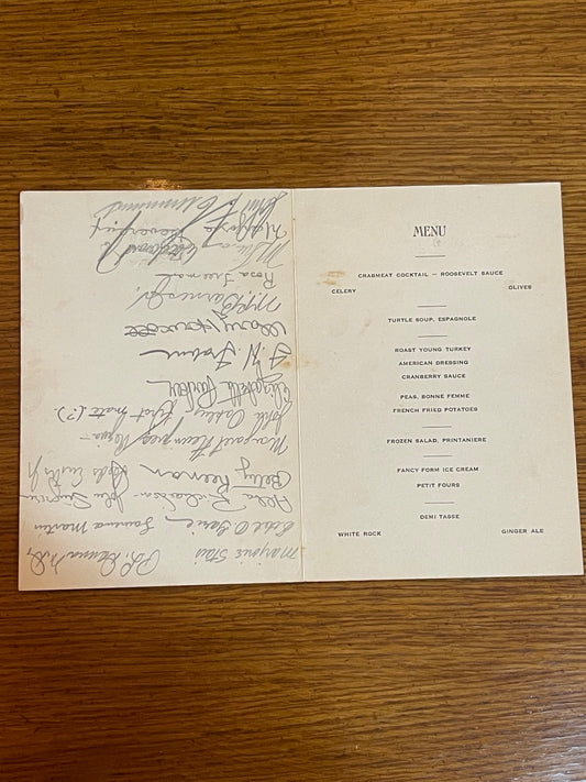 Krewe of Athenians 1932 Souper Dansant Mardi Gras Ball Roosevelt Hotel Invitation with signatures