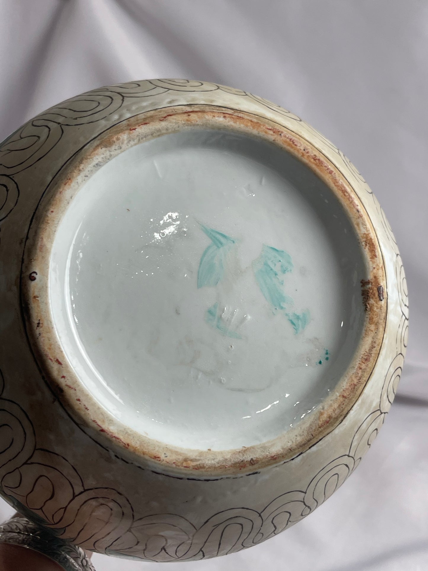 Vintage Famille Verte Bok Choy Moth Grasshopper 26 x 13" Vase