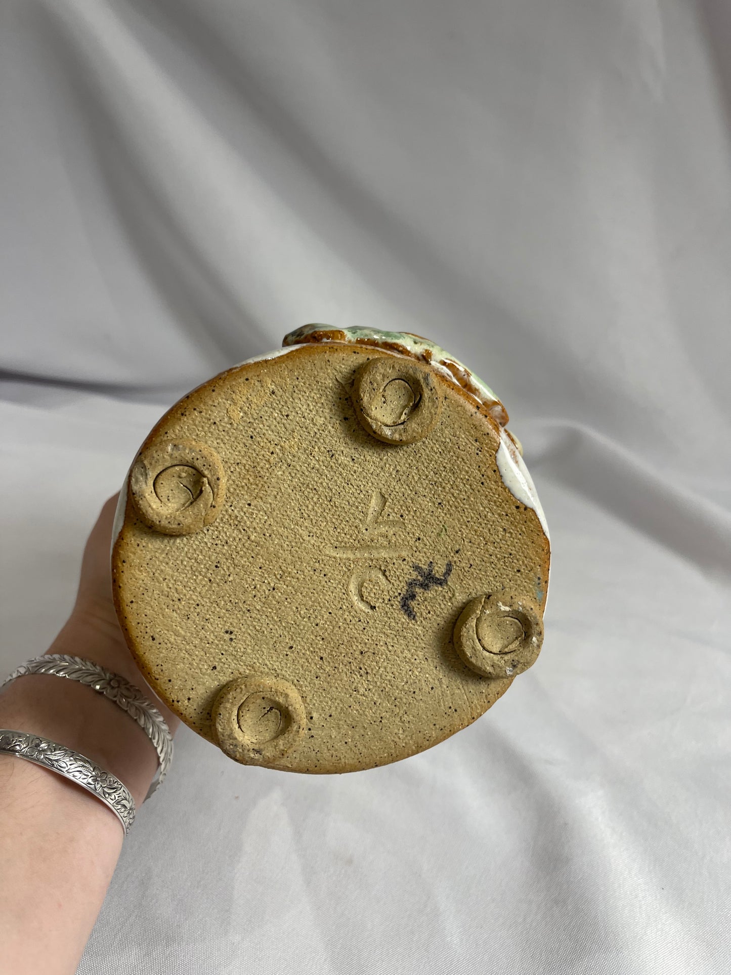 Vintage Handmade Ceramic Scalloped Goose Vase