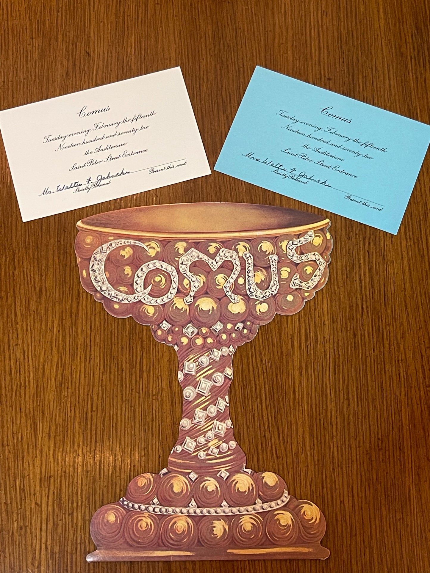 Vintage 1972 Mystick Krewe of Comus Mardi Gras Carnival ball invitation and admittance cards