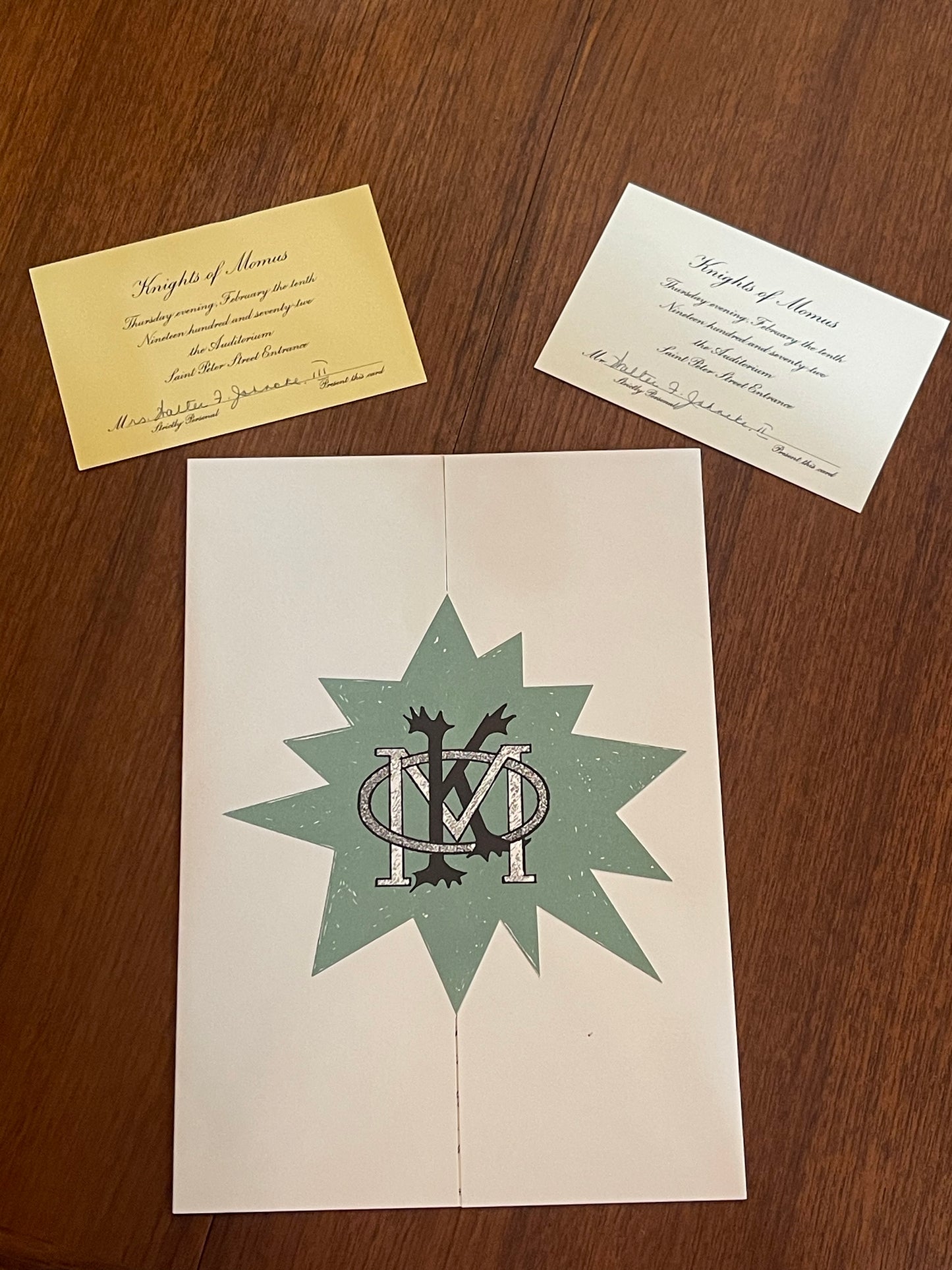 Vintage 1972 Knights f Momus 100th Anniversary Mardi Gras Carnival Invitation and two entrance tickets