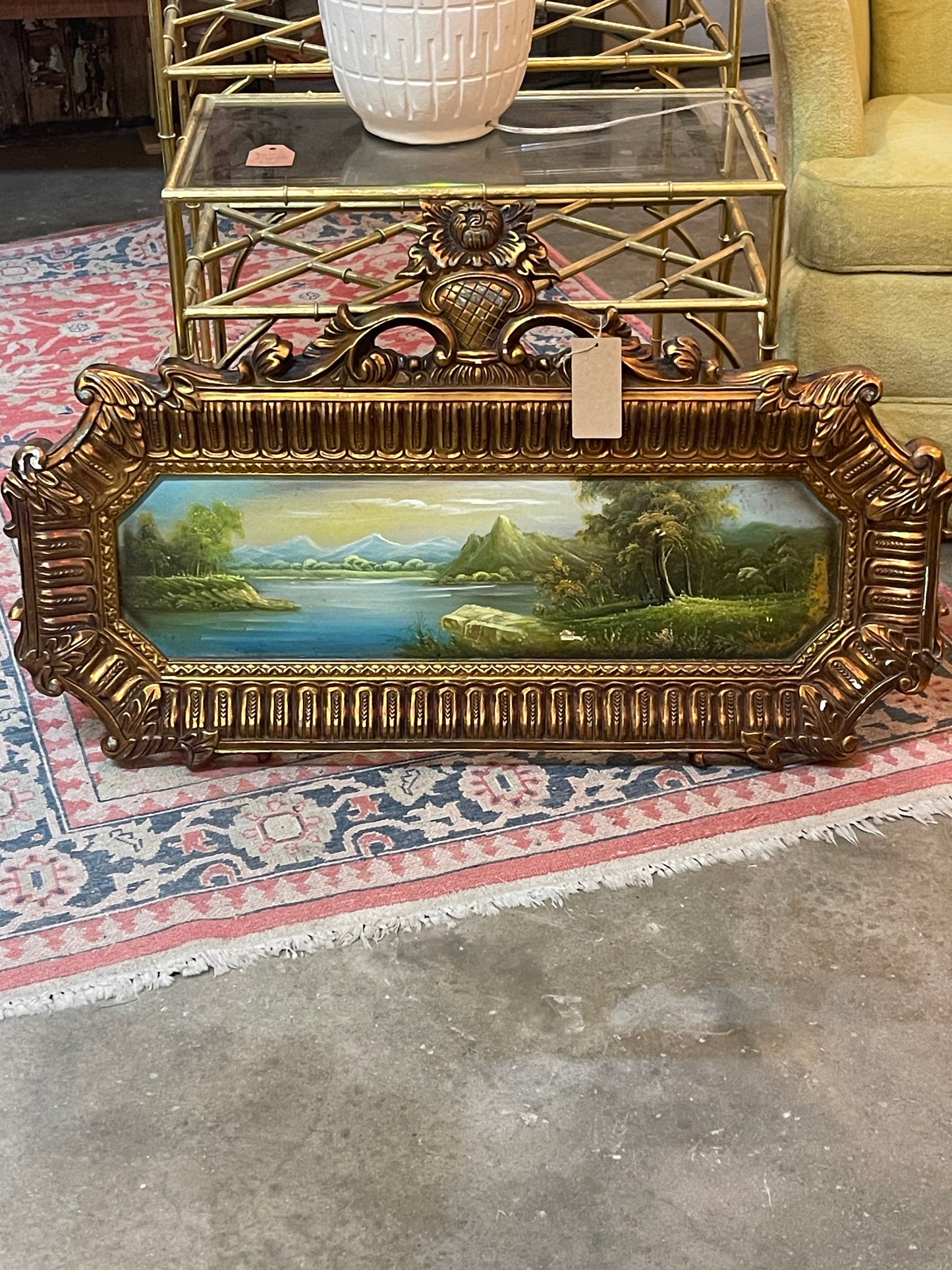 Baroque ornate framed acrylic landscape painting