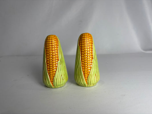 Vintage 1971 Hand-Painted Ceramic Corn on the Cob Salt and Pepper Shakers Signed KF, CSHW