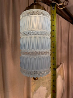 1970's Cylinder Blue Frost Glass Pendant