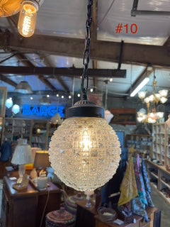 Art Deco MCM Clear Diamond Globe Pendant Fixture