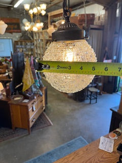 Art Deco MCM Clear Diamond Globe Pendant Fixture