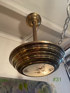French Machine Age Art Deco Hand Painted Floral Light