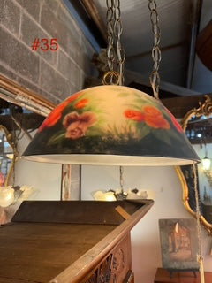 Art Nouveau Inspired Reverse Painted Large Pendant Light