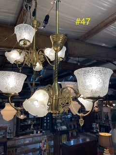 Vintage 6 Light Gas to Electric Brass Chandelier