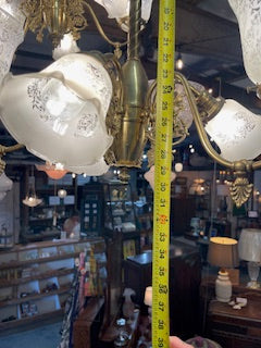 Vintage 6 Light Gas to Electric Brass Chandelier