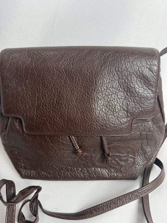 Vintage Carlos Falchi vegan leather brown flap closure crossbody purse CSHW