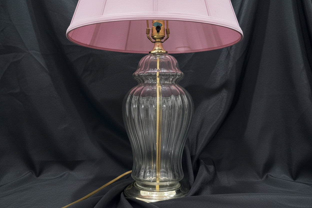 Vintage Crystal Lamp Pink Shade CSBH