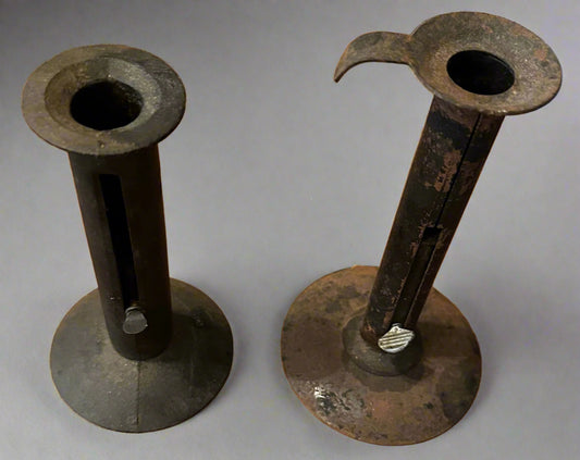 Pair of Antique Hogscraper Candlesticks