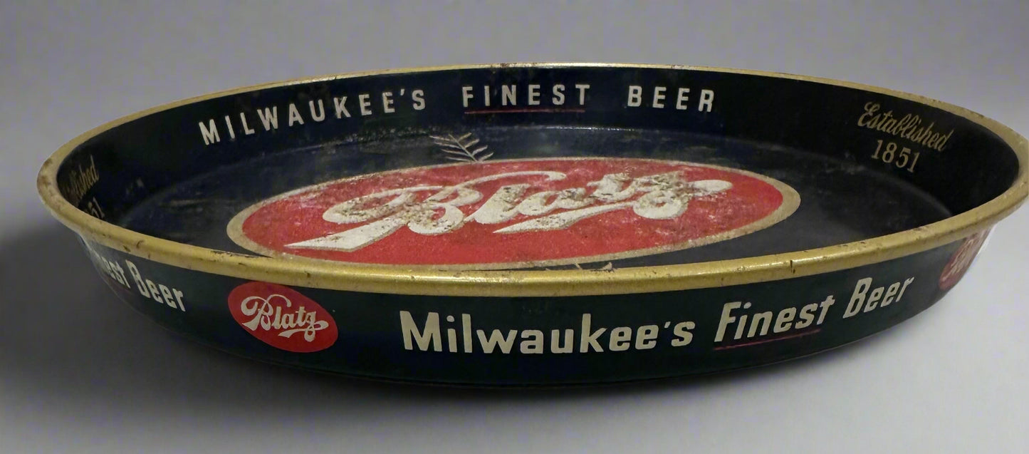 1940's Metal Blatz Beer Tray Blue & Red