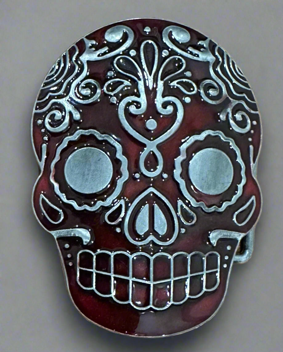 Red Sugar Skull Belt Buckle CS