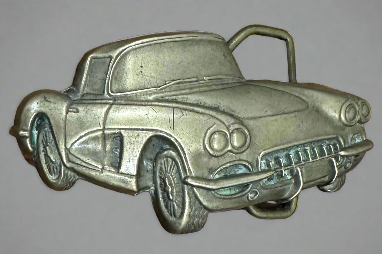 Vintage Brass Corvette Belt Buckle CS