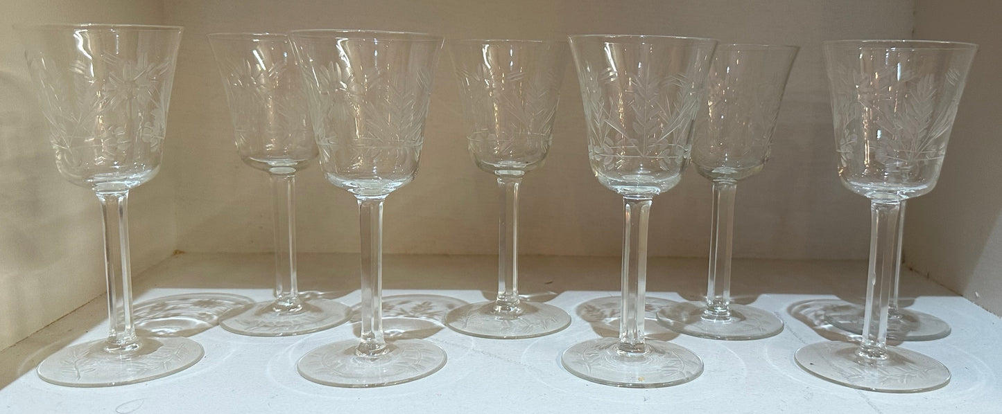 Set of Vintage Etched Cordial Glasses