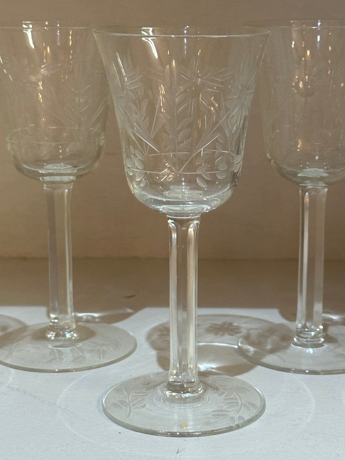 Set of Vintage Etched Cordial Glasses
