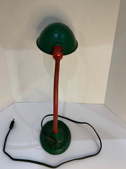 Vintage Green and Red Industrial Gooseneck Lamp
