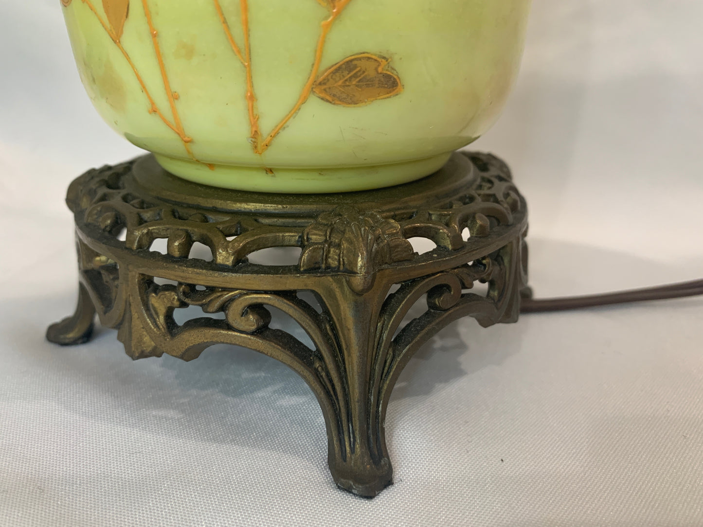 Pair of Vintage Floral Yellow Glass Lamps