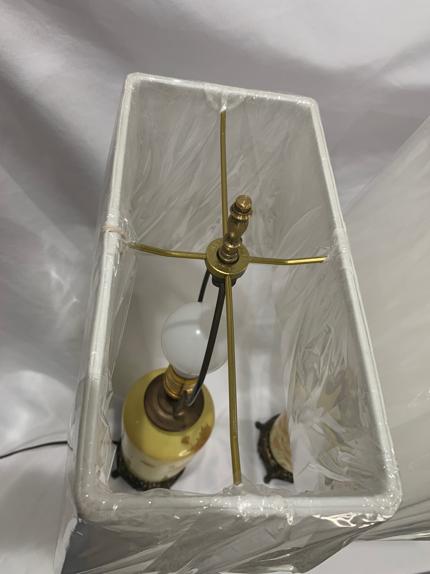 Pair of Vintage Floral Yellow Glass Lamps