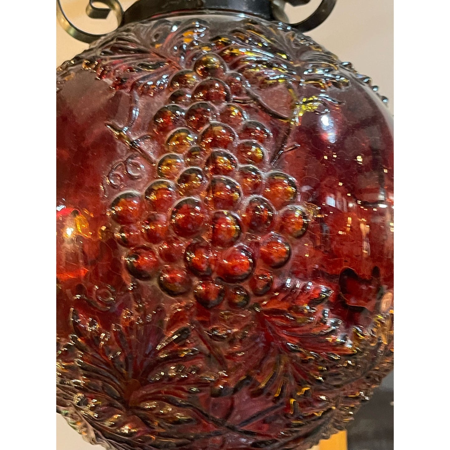 Vintage 60's red glass globe grape motif flash painted swap light WORKING