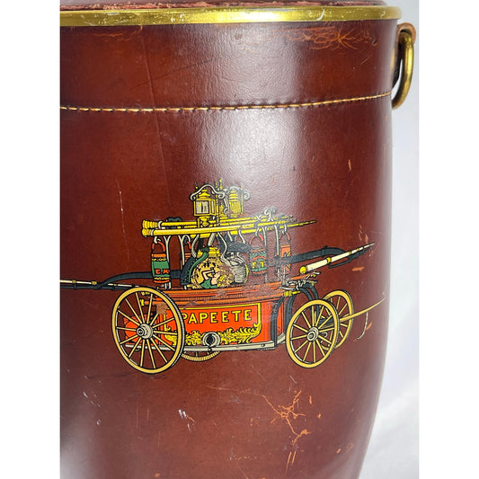 Vintage Loyal Papeete Leather Ice Bucket Reproduction of Fire Bucket 18" tall