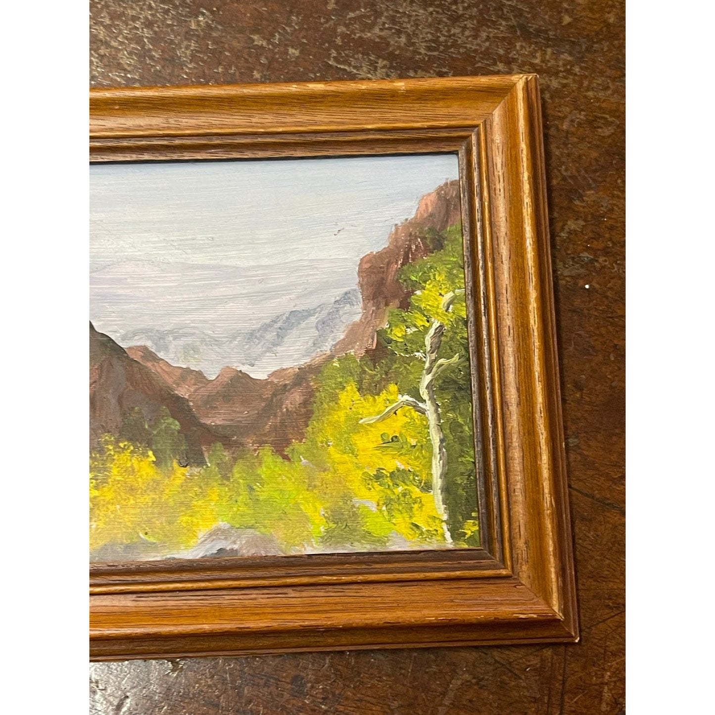 Vintage Framed Acrylic Mountain Scene Signed By Allene Bean 8.75" x 6.75"