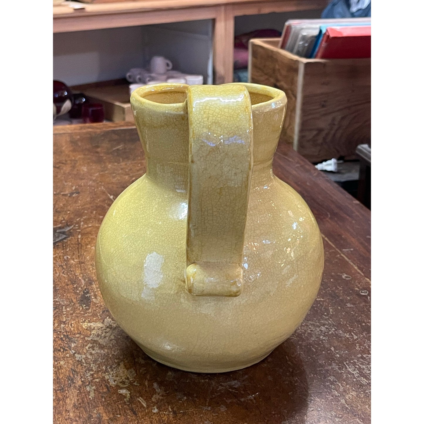 Vintage Earthenware Ceramic Handled Crackle Glaze Pitcher Vase