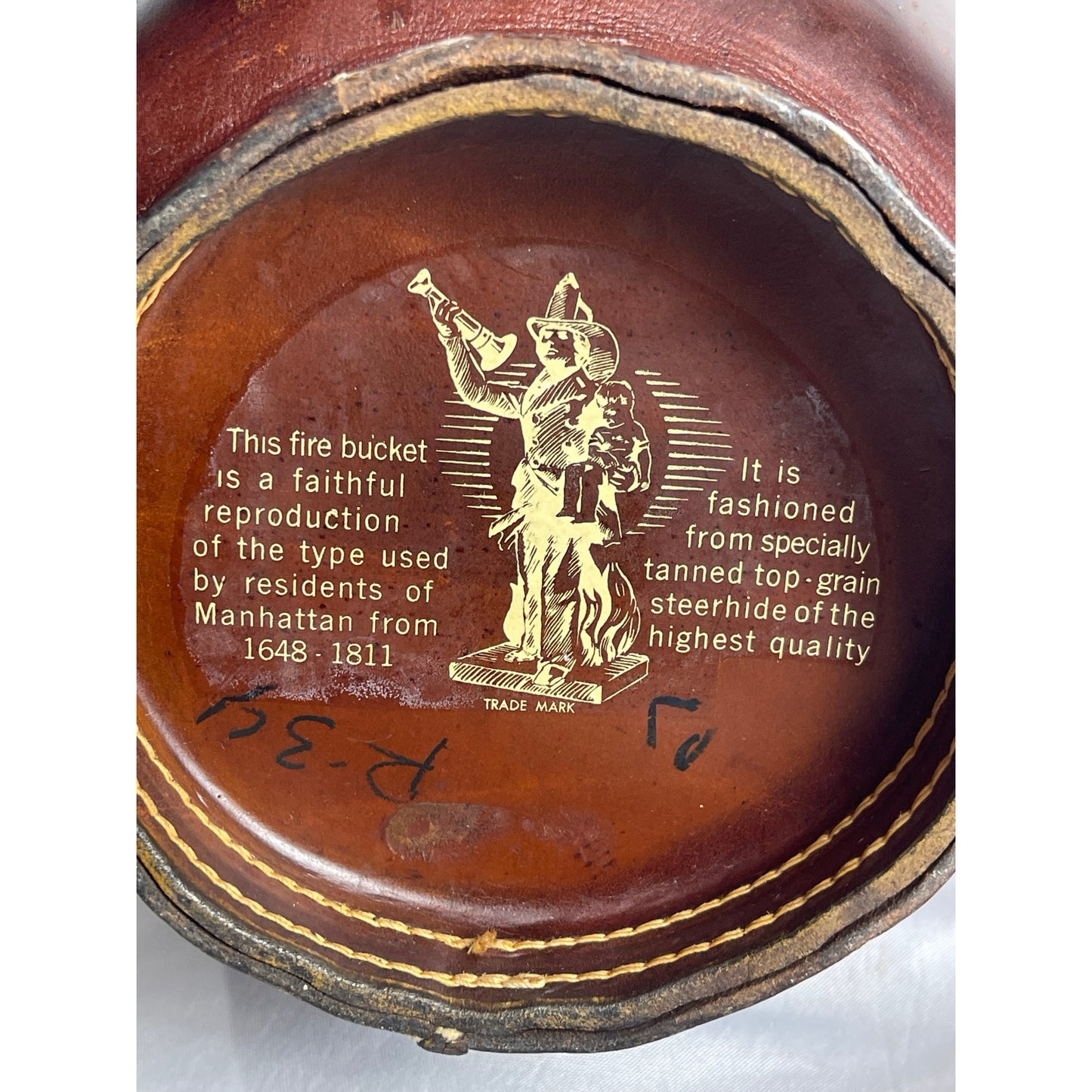 Vintage Loyal Papeete Leather Ice Bucket Reproduction of Fire Bucket 18" tall