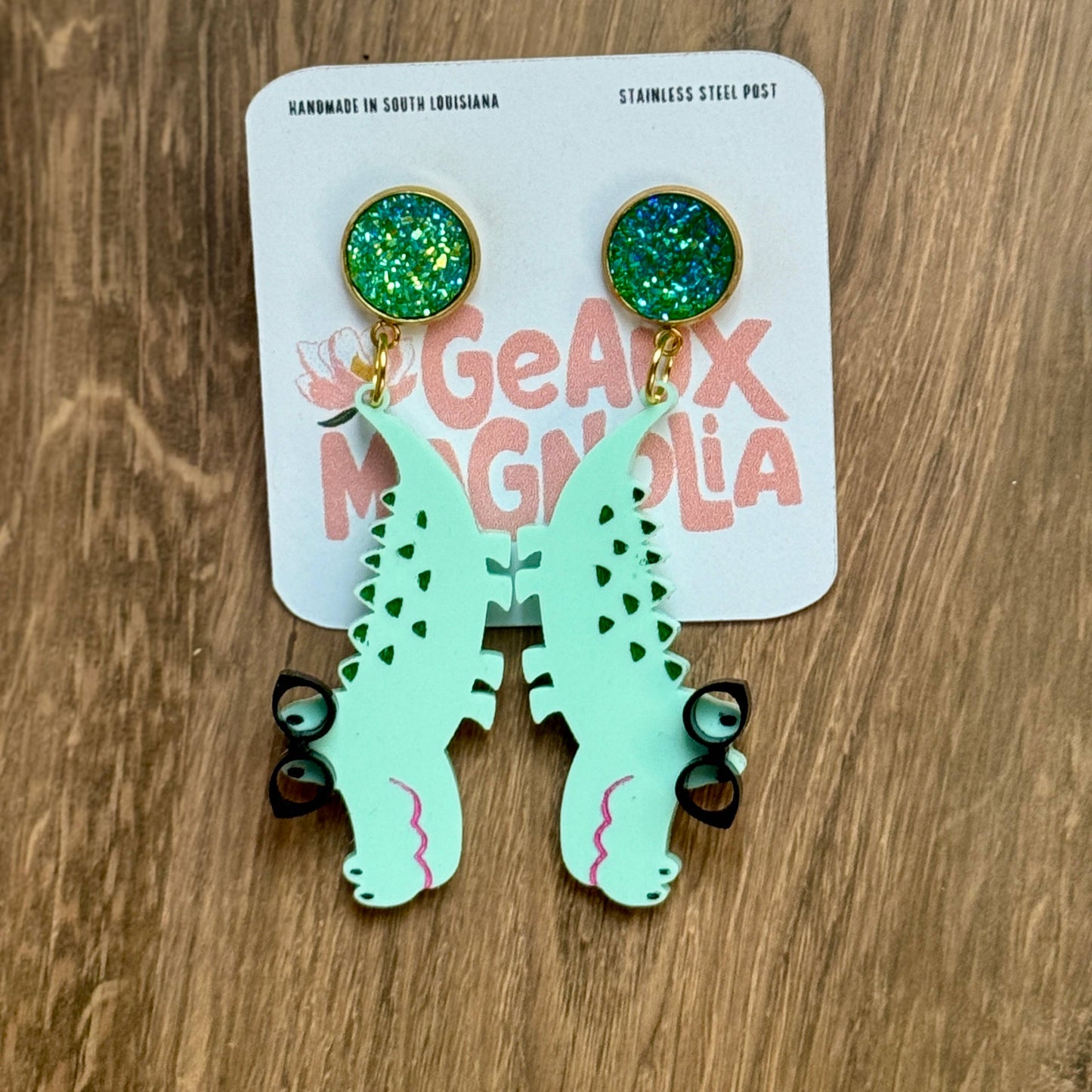 Alligator with Glasses Bookish Dangle Earrings