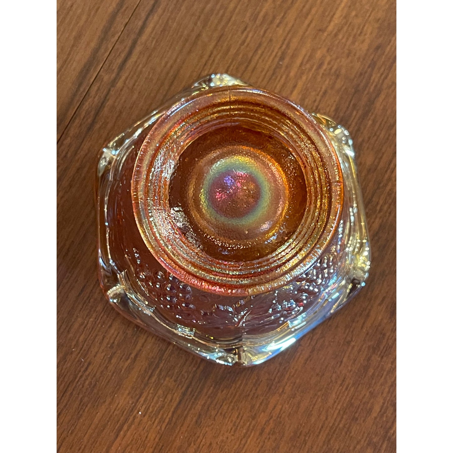 Vintage Imperial Glass Carnival Glass Grape and Leaf Design pedestal 4.5" bowl
