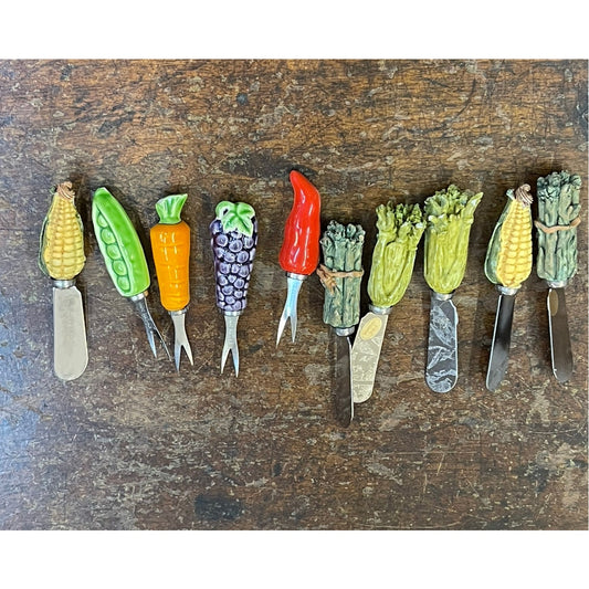 Vintage Vegetable Fruit Ceramic Handle Cheese Fork Knife
