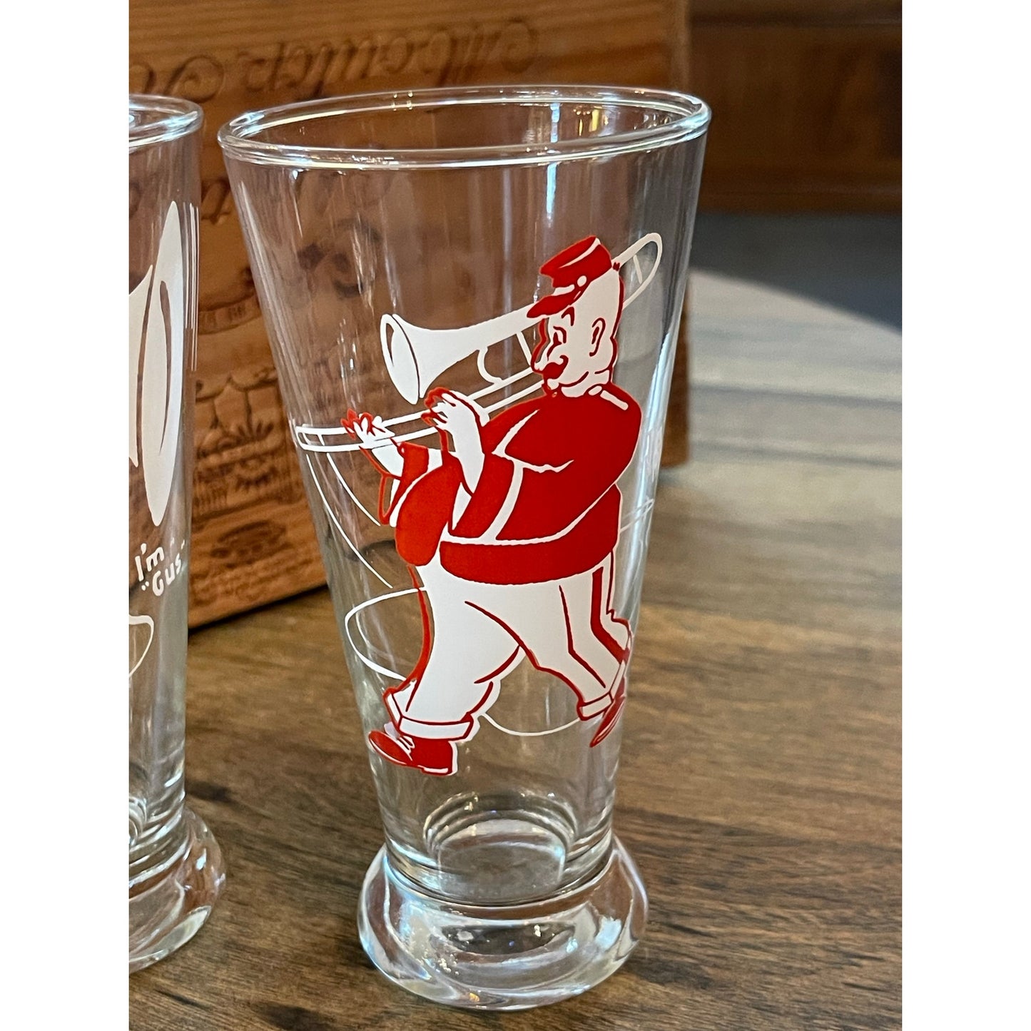 Vintage Anchor Hocking German Oompah marching Band pilsner glass set of 5