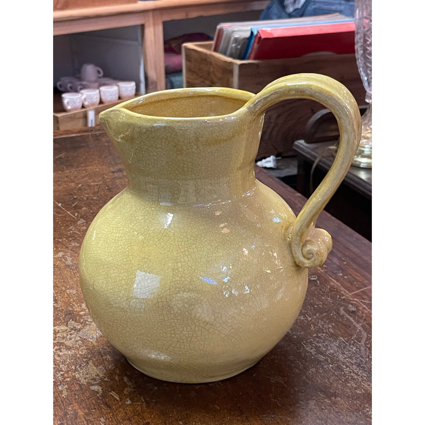 Vintage Earthenware Ceramic Handled Crackle Glaze Pitcher Vase