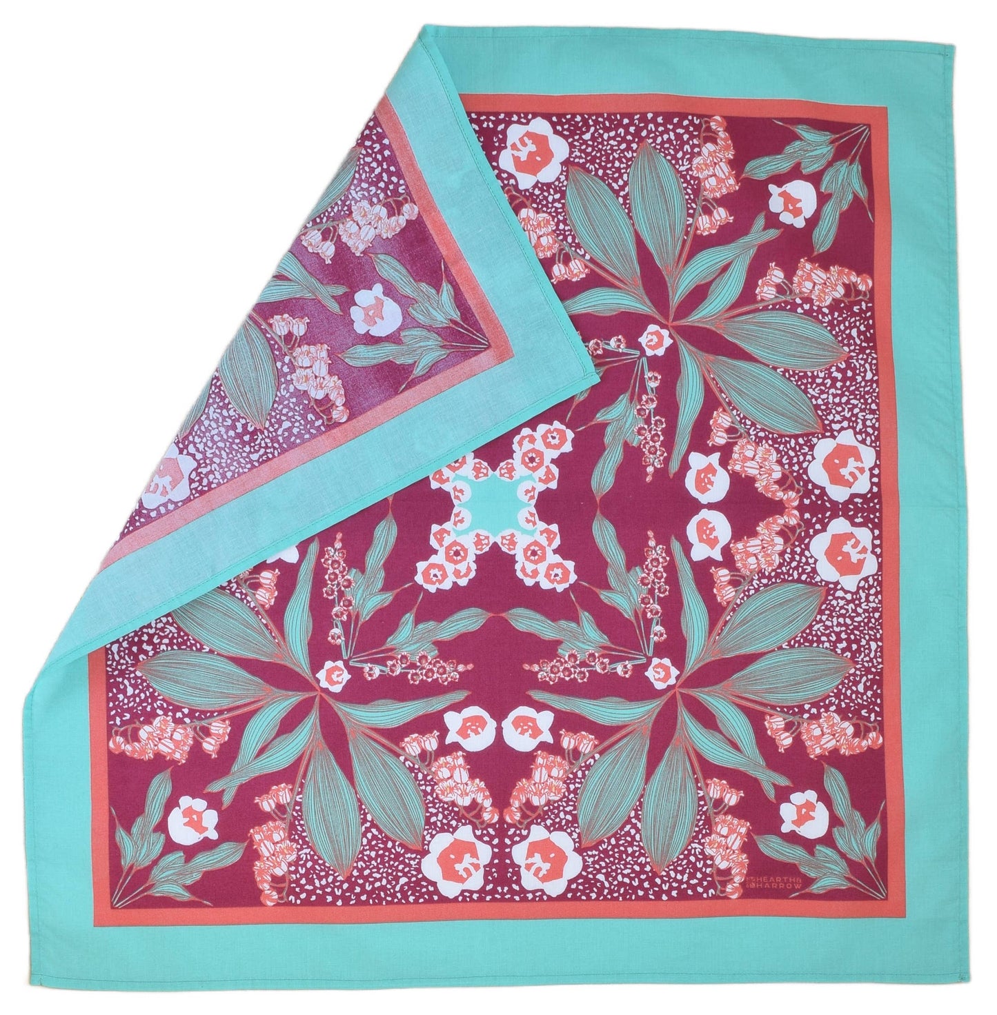 Lily of the Valley Bandana - 100% Cotton - Red and Teal