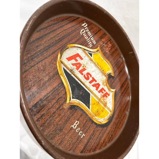 Vintage Falstaff Beer Logo Bar Tavern Faux Wood Grain Metal Serving Tray