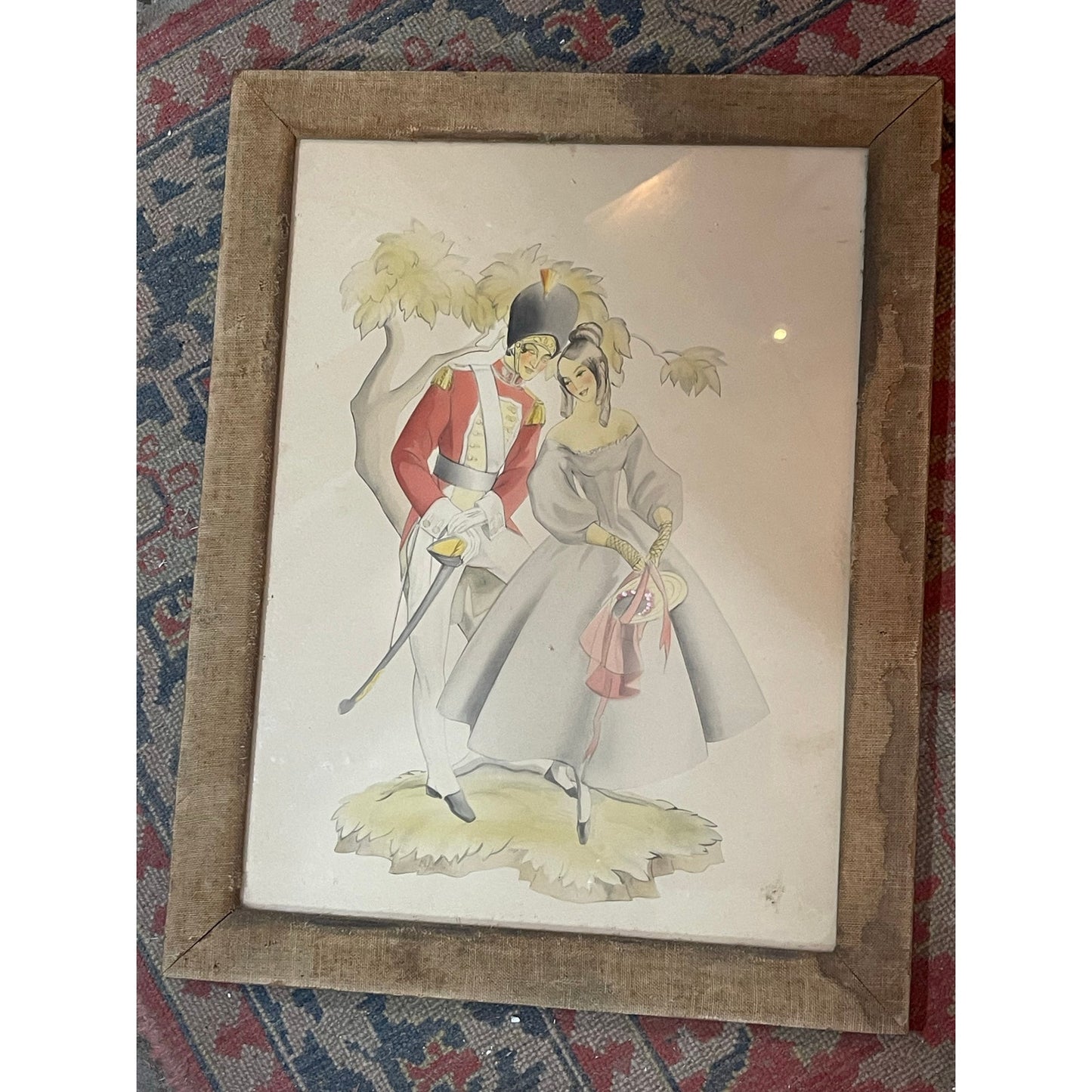 Vintage 1941 Milton A. Bleier Soldier & Sweetheart Watercolor framed painting
